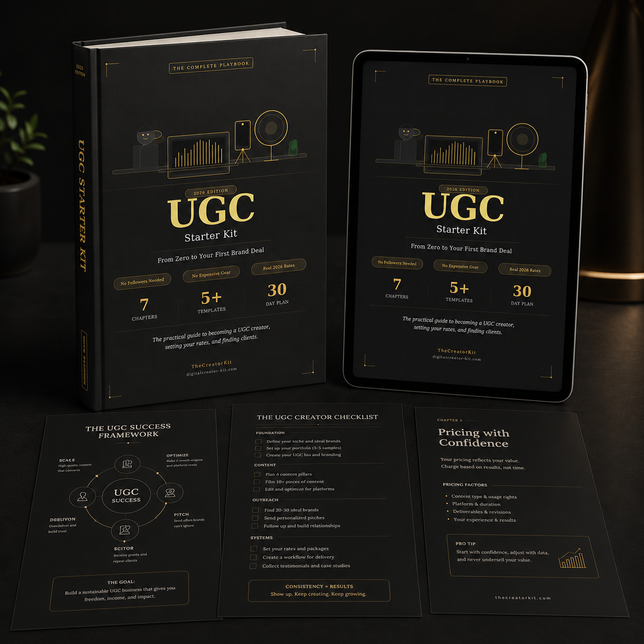 UGC Starter Kit — Ebook, tablet view, and printed worksheets